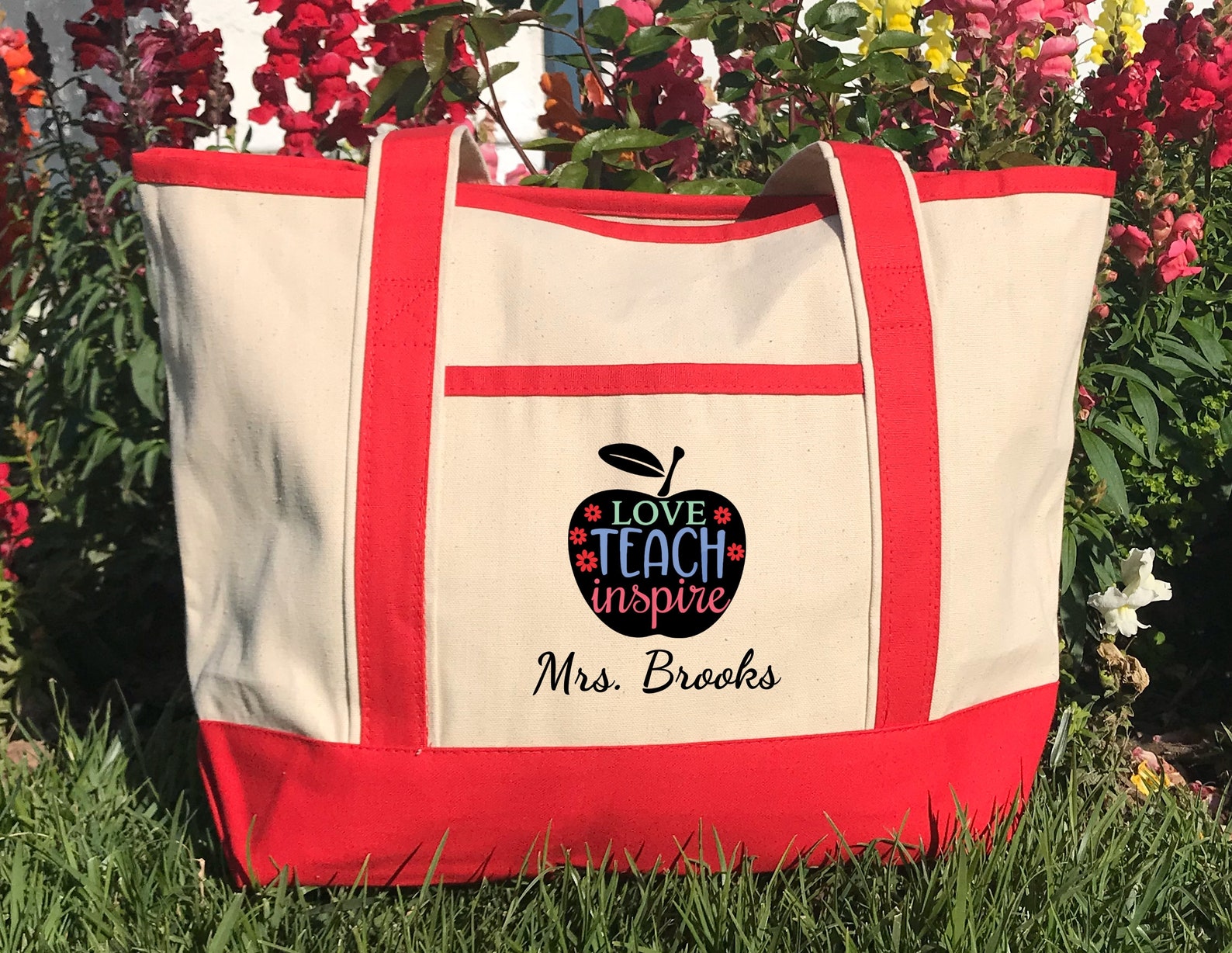 Teacher Canvas Tote Bags Personalized Custom Name Teacher Etsy