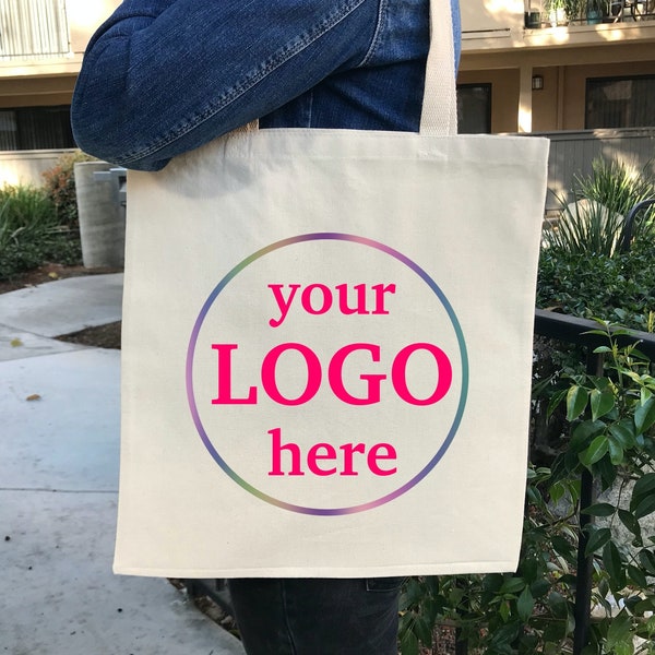 Custom Printed Tote Bags in Bulk, Personalized Lightweight Cotton Bags Wholesale, Logo Screen Printed Promotional Bags, One Color Printing