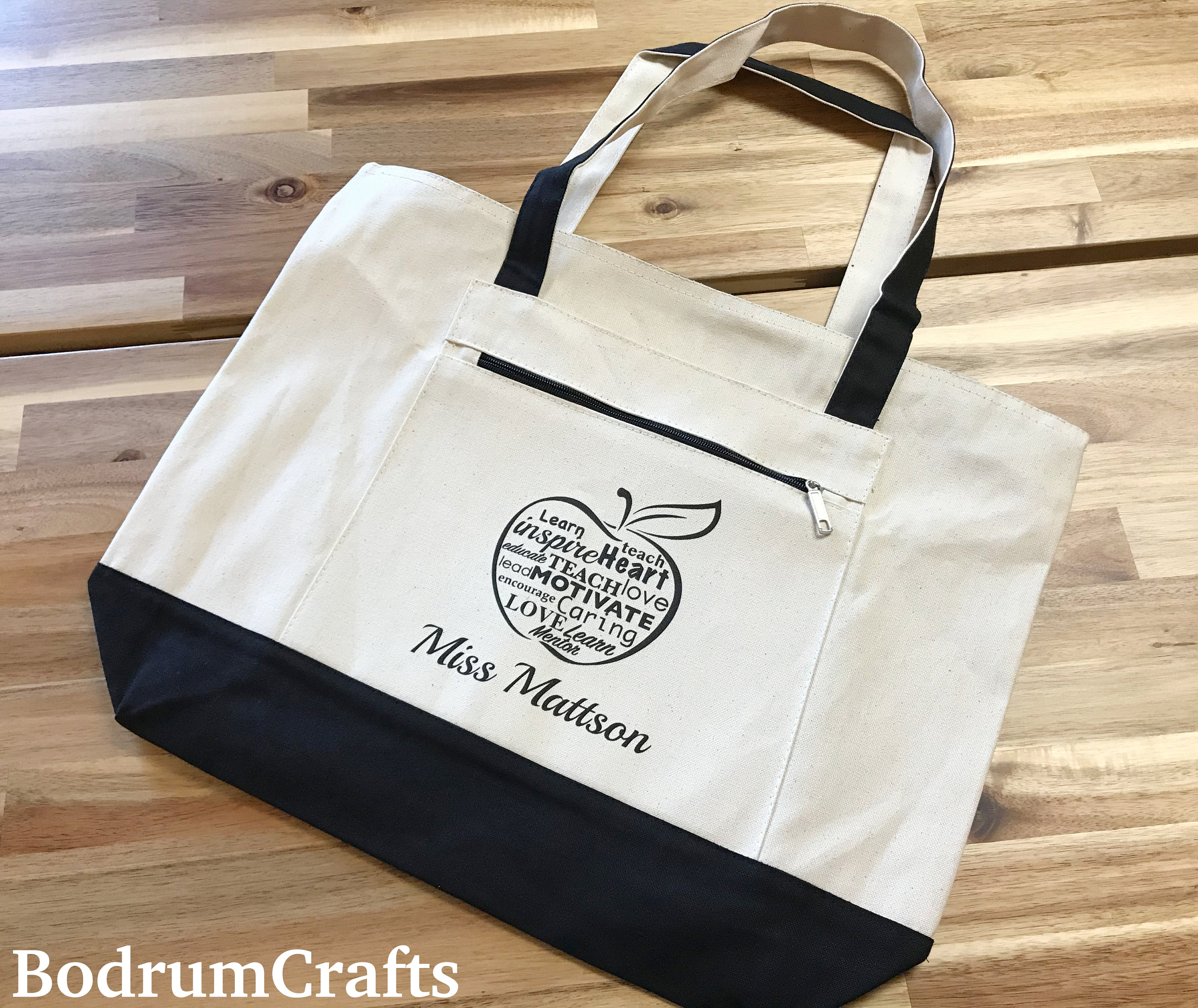 Personalized Teacher Canvas Tote Bag, Custom Name Gift - Etsy