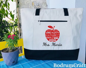 Teacher Appreciation Gifts, Custom Name Printed Canvas Tote Bags, Personalized Teacher Totes, The Best Teacher Gift, School Book Bag