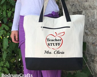 Teacher Canvas Tote Bags, Personalized Custom Teacher Totes, Teacher Gift, Book Bag, Best Teacher Ever