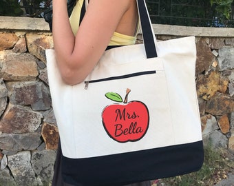 Teacher Canvas Tote Bags, Personalized Custom Teacher Totes, Teacher Gift, Book Bag, Best Teacher Ever