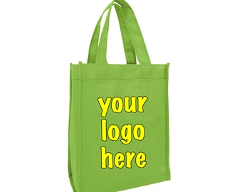 Custom Tote Bags in Bulk, Personalized Non Woven Bags with Logo, 8" Small Size Gift Bags, Promotional Bags Wholesale, One Color Printing