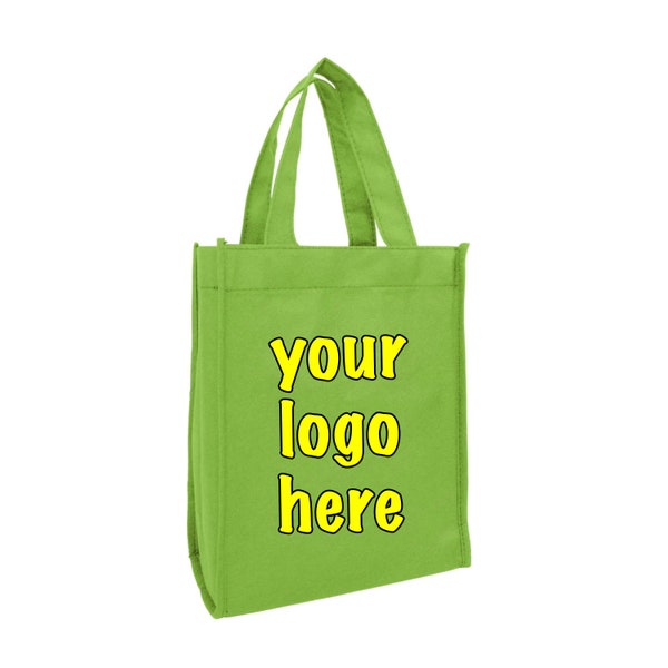 Custom Printed Tote Bags in Bulk, Personalized Non Woven Bags with Logo, 8" Small Size Gift Bags, Promotional Giveaways Bags Wholesale,