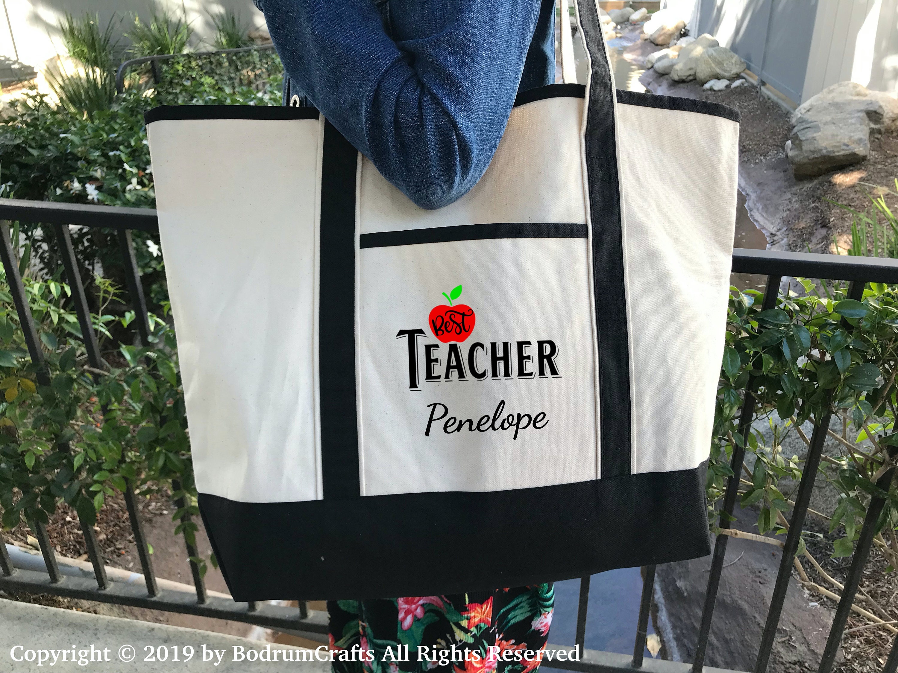 Custom Name Teacher Canvas Tote Bags Personalized Best Teacher Totes Teacher Gift Book Bag Best Teacher Ever Shoulder Bags Etsy