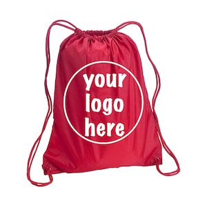 Custom Drawstring Backpacks with Logo, Personalized Polyester Backpacks with Your Design, Customize Cinch Bags, One Color Logo Print