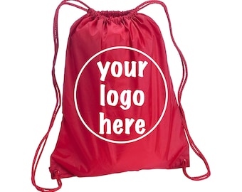 Custom Drawstring Backpacks with Logo, Personalized Polyester Backpacks with Your Design, Customize Cinch Bags, One Color Logo Print