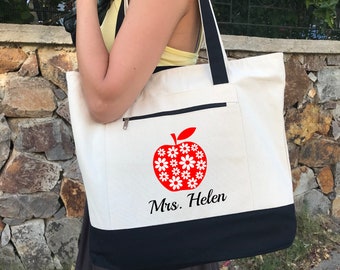 Teacher Canvas Tote Bags, Personalized Custom Teacher Totes, Teacher Gift, Book Bag, Teacher Appreciation Gifts