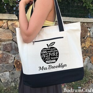 Custom Teacher Canvas Tote Bags, Personalized Teacher Appreciation Gifts, School Bag, Best Teacher Ever