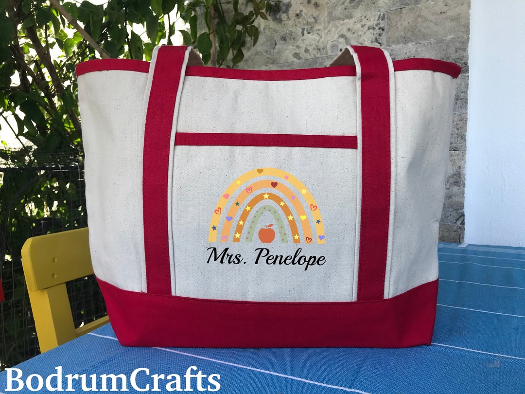 Personalized Teacher Canvas Tote Bag, Rainbow Design - Etsy