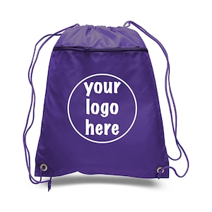 Custom Drawstring Backpacks with Logo, Personalized Polyester Backpacks with Front Zipper Pocket, Cinch Bags, One Color Logo Print
