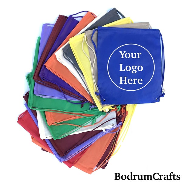 Custom Drawstring Backpacks with Logo, Promotional Bags in Bulk, Personalized Non-Woven Backpacks, Sports Cinch Bags, One Color Logo Print