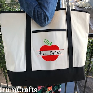 Teacher Canvas Tote Bags, Personalized Custom Teacher Totes, Teacher School Totes, Book Bag, Best Teacher Ever, Teacher Christmas Gifts