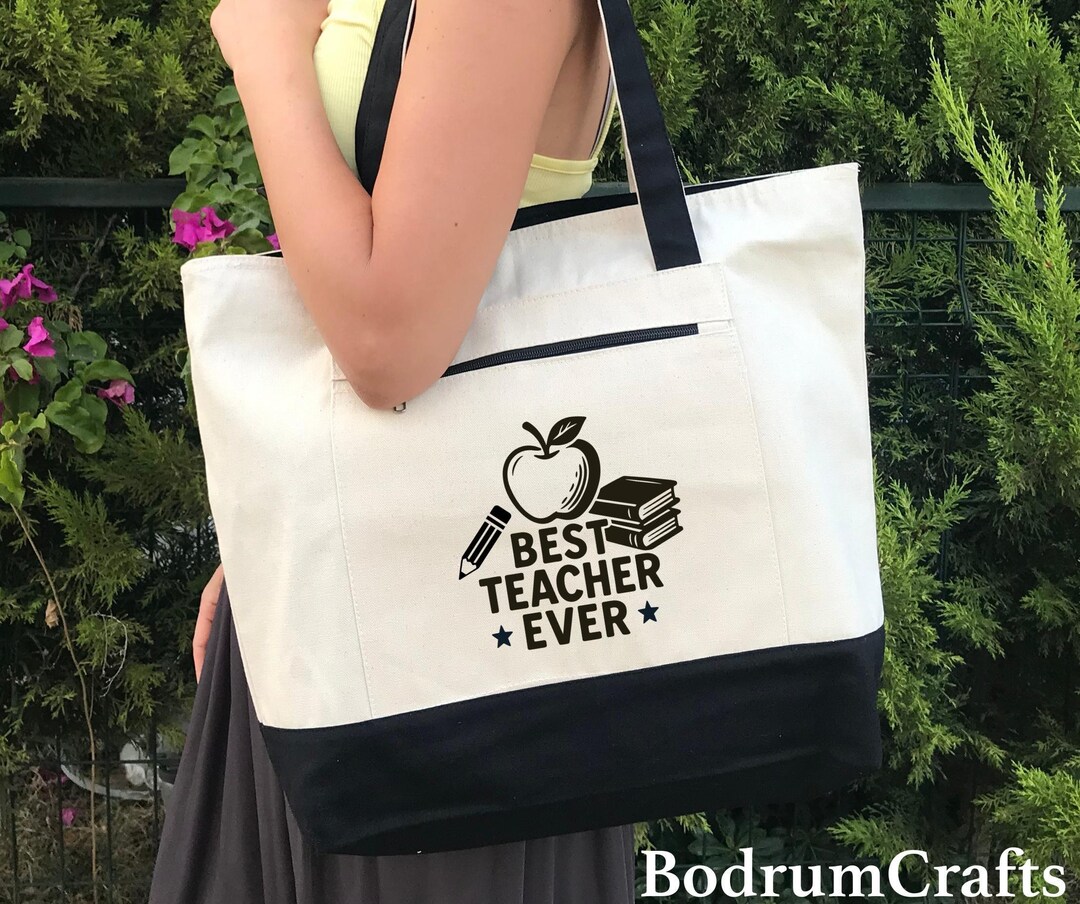 Personalized Teacher Canvas Tote Bag, Custom Book Bag - Etsy