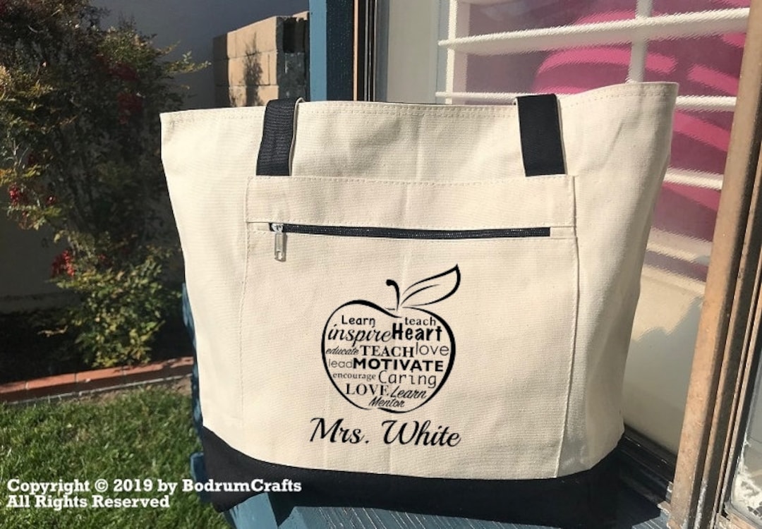 Personalized Teacher Canvas Tote Bag, Custom Name Gift - Etsy