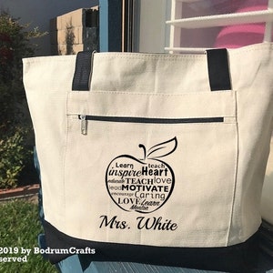 Teacher Canvas Tote Bags, Personalized Custom Teacher Totes, Teacher Gift, Book Bag, Best Teacher Ever