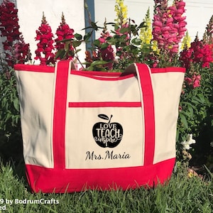 Teacher Canvas Tote Bags, Personalized Custom Teacher Totes, Teacher Gift, Book Bag, Best Teacher Ever