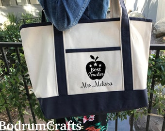 Teacher Canvas Tote Bags, Personalized Custom Teacher Totes, Teacher Gift, Book Bag, Best Teacher Ever