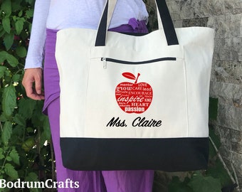 Teacher Canvas Tote Bags, Personalized Custom Teacher Totes, Teacher Gift, Book Bag, Best Teacher Ever