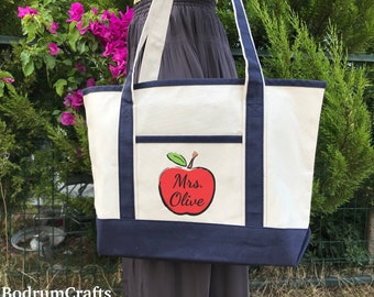 Teacher Canvas Tote Bags, Personalized Custom Teacher Totes, Teacher School Totes, Book Bag, Best Teacher Ever, Teacher Christmas Gifts