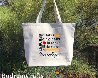 Teacher Canvas Tote Bags, Personalized Custom Teacher Bags and Totes, Monogrammed Teacher Appreciation Gifts, Best Teacher Ever