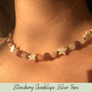 Strawberry Guadalupe Necklace | Our Lady of Guadalupe Inspired Necklace | Marian Jewelry | Pearl and Gemstones | Madie Grace Designs