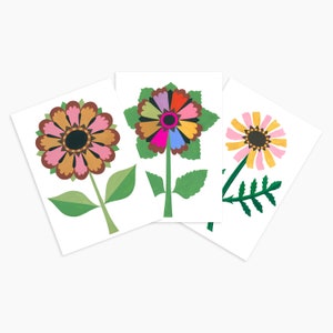 Set of 3 retro flower postcards