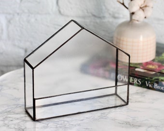 Geometric glass container, terrarium, Florarium "Home" – Tiffany technique. Home decor, Wedding table decor, home office, for plant lover