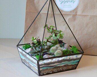 Terrarium pyramidal géométrique - Décoration d'intérieur en verre faite main