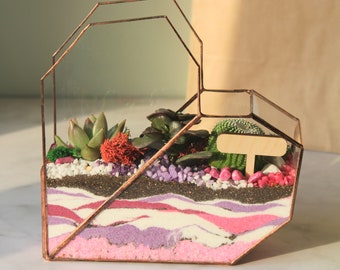 Geometric glass terrarium "Tenderness". Home decor and office, for plant lover. Birthday gift