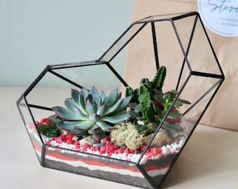 Geometric glass terrarium "Love you". Home decor and office, for plant lover. Birthday gift