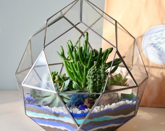 Terrario geométrico de vidrio – Maceta para suculentas hecha a mano, decoración del hogar
