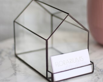 Geometrical glass business card holder for multiple cards, terrarium, multiple card display, for plants