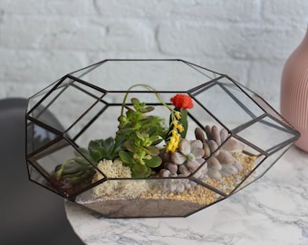 Glass Saturn Terrarium – Handmade Succulent Planter, Office Decor