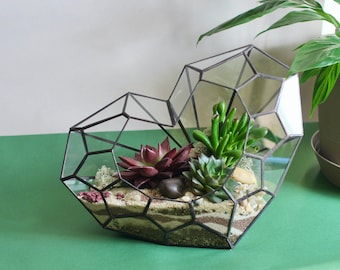 Geometric glass terrarium "Love". Home decor and office, for plant lover. Birthday gift