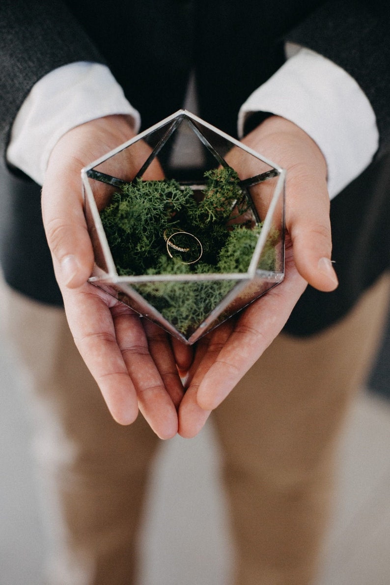 Boîte à bagues de mariage géométrique en verre, Boho Wedding, fait main image 1