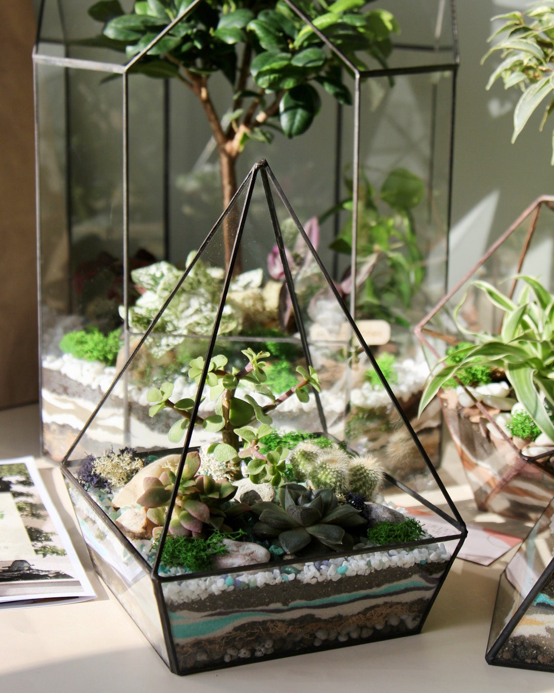 Glass Terrarium pyramid Home Decor, Christmas Gift for Plant Lover