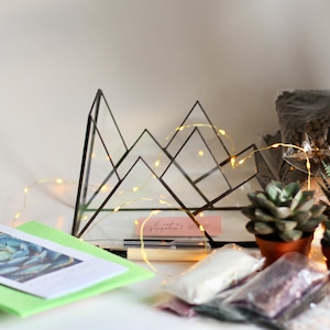 DIY terrarium kit &quot;Mountains&quot; with succulents. Christmas gift set, New home gift, Living room decor, Geometric planter, Gifts for Kids