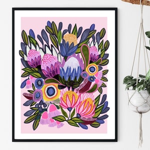 Protea Flowers Australian Art Print, Botanical Wall Art, Flower Wall Art, Native Flora Painting, Wall Decor, Giclee Print, Kirsten Katz Art