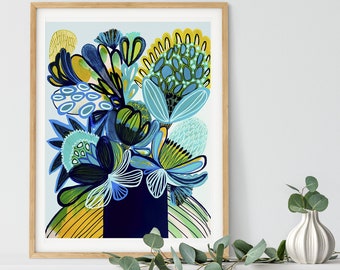 Australian Native Flowers, Wall Art Prints, Abstract Art, Botanical Prints, Wall Decor, Protea Print, Giclee Print, Modern Art, Kirsten Katz