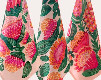 Botanical Print Cotton Tea Towel Set, Australian Desert Flowers
