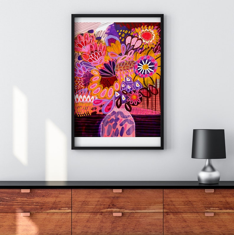 Australian Flowers Giclee Print, Abstract Floral Vase Art image 8