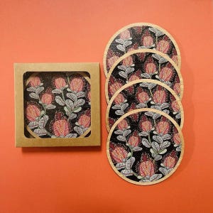 Coral Banksias Australian Wooden Coaster Set Kirsten Katz