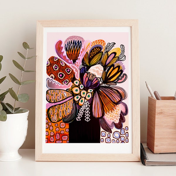 Proteas Pink Australian Flora Art Print