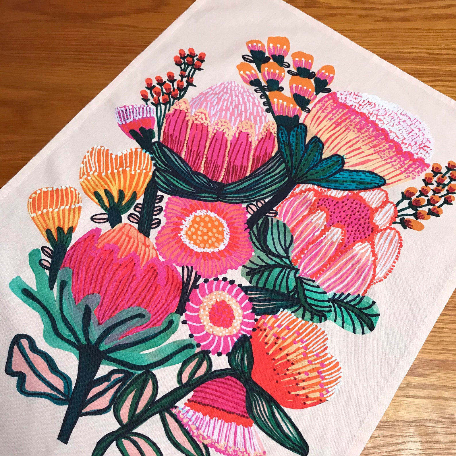 Tea Towel Australian Flowers Designer Tea Towel Kitchen Etsy