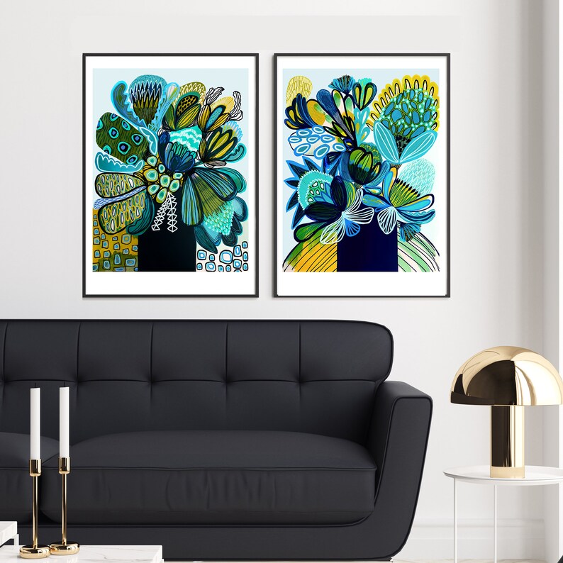 Abstract Painting Modern Wall Art Australian Flowers Set of | Etsy