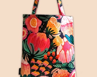 Designer Tote Bag, Protea Print Canvas Bag, Reusable Shopping Bag, Eco Friendly Vegan Tote Bag, Kirsten Katz