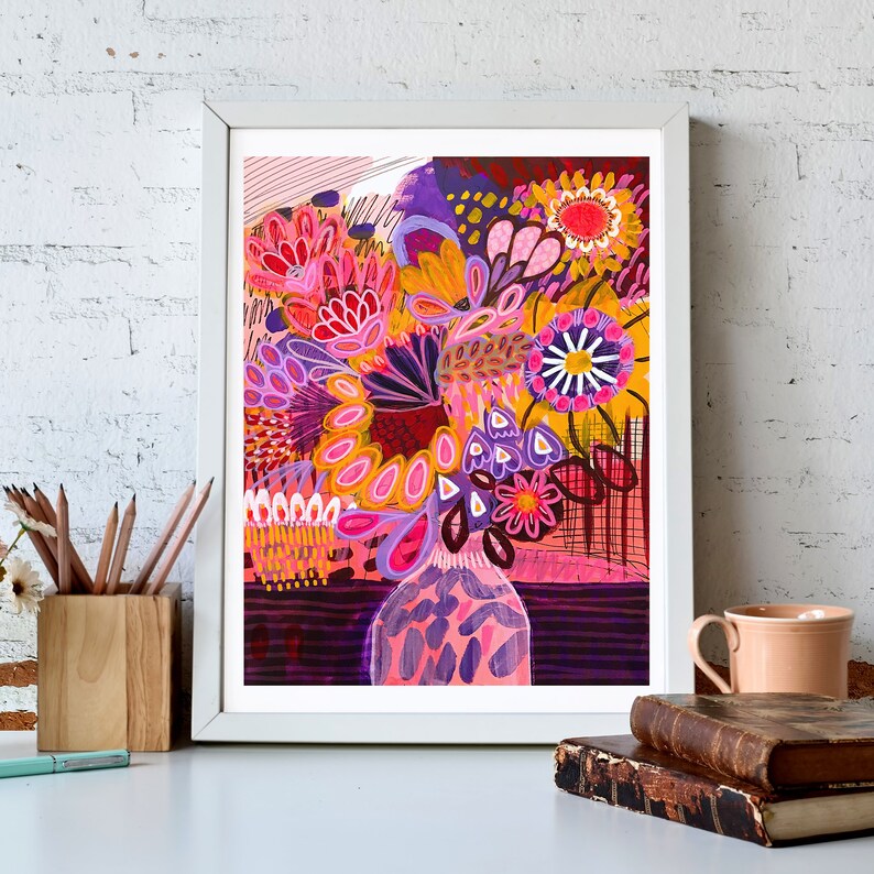 Australian Flowers Giclee Print, Abstract Floral Vase Art image 7