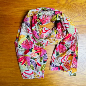 Modern Floral Silk Scarf, Cotton Silk Scarf, Ladies Silk Shawl, Garden of Eden Designer Silk Scarf, Gift for Her, Kirsten Katz Silk Scarves image 2