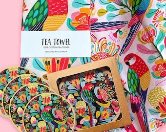 Rosella Paradise Tea Towel & Coaster Set